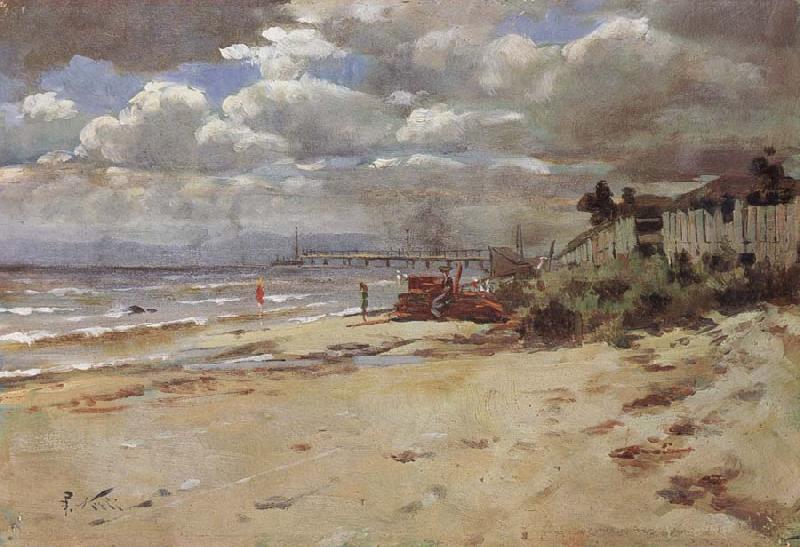 Girolamo Nerli Coast scene with pier